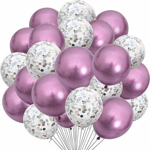 Mor Gümüş Konfetili Uçan Balon 20 Adet
