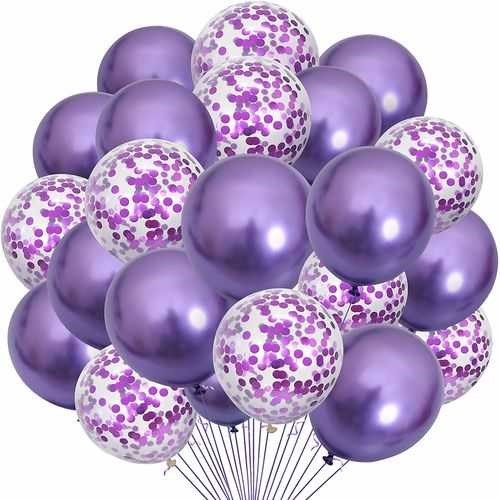 Mor Krom Balon Konfetili Uçan Balon 20 Adet