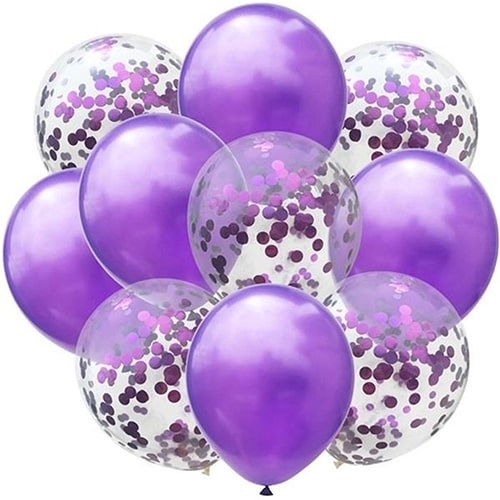 Metalik Mor Renkli Konfetili Balon
