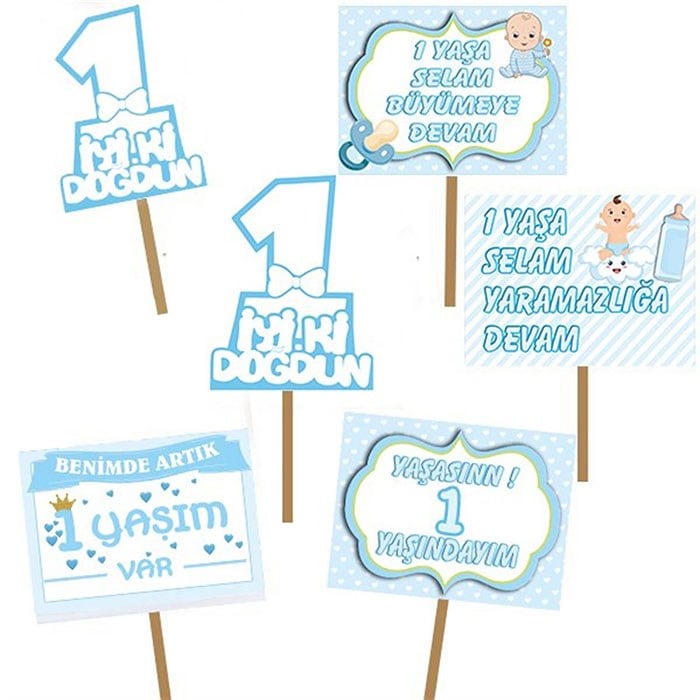 Kişiye Özel 1 Yaş El Pankartı 6 Adet
