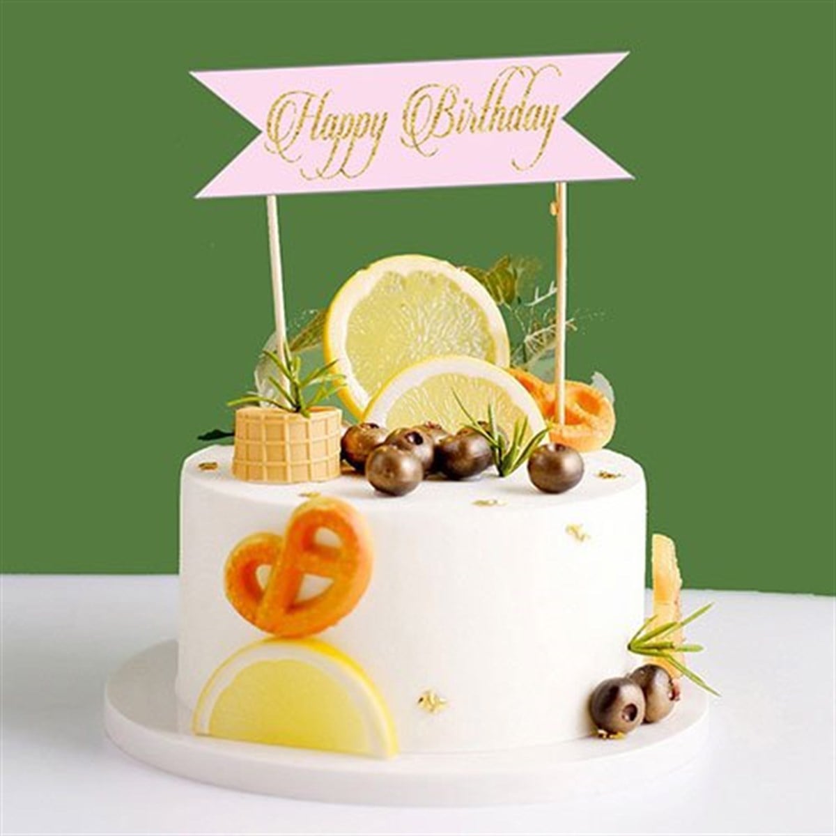 Pembe Gold Happy Birthday Pasta Süsü 1 Adet