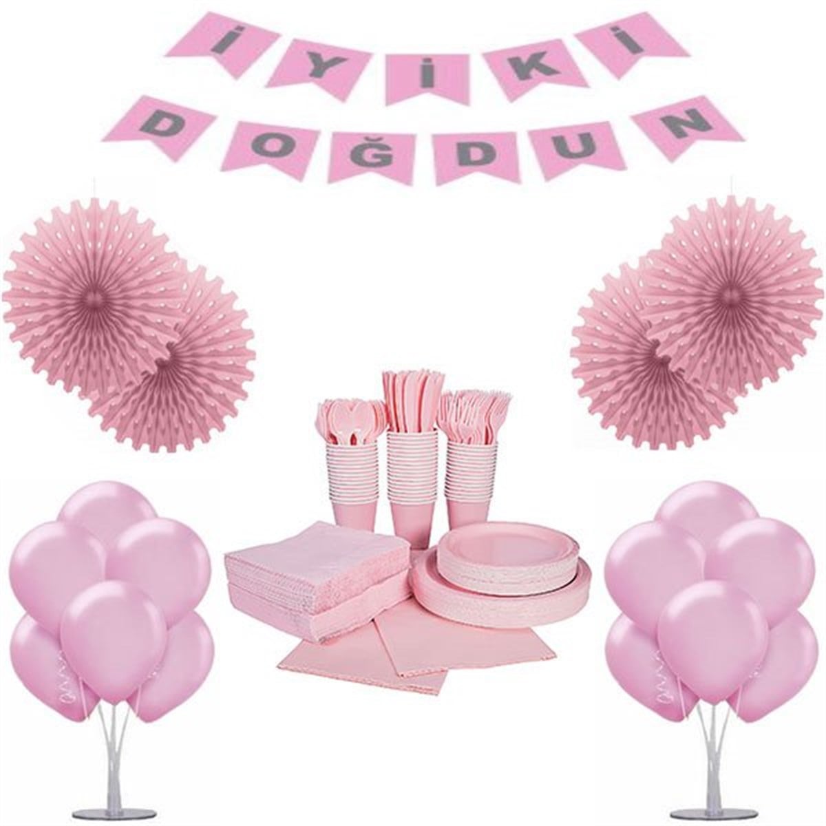 Pembe Karton Parti Seti 8 Kişilik