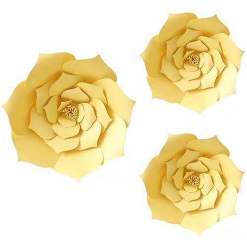 Sarı Renkli 3 Boyutlu Dekoratif Kağıt Çiçek 30 Cm 2 Adet