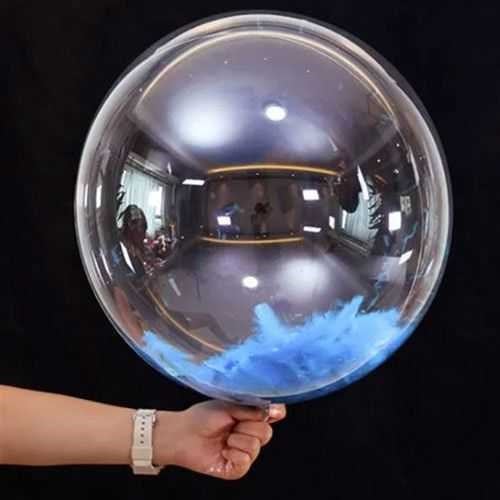 Şeffaf Mavi Tüylü Balon 45 Cm