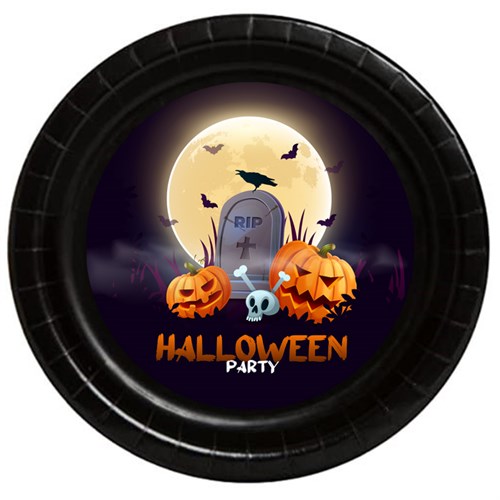 Siyah Renkli Cadılar Bayramı Temalı Karton Tabak