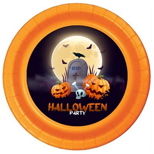 Turuncu Renkli Cadılar Bayramı Temalı Karton Tabak