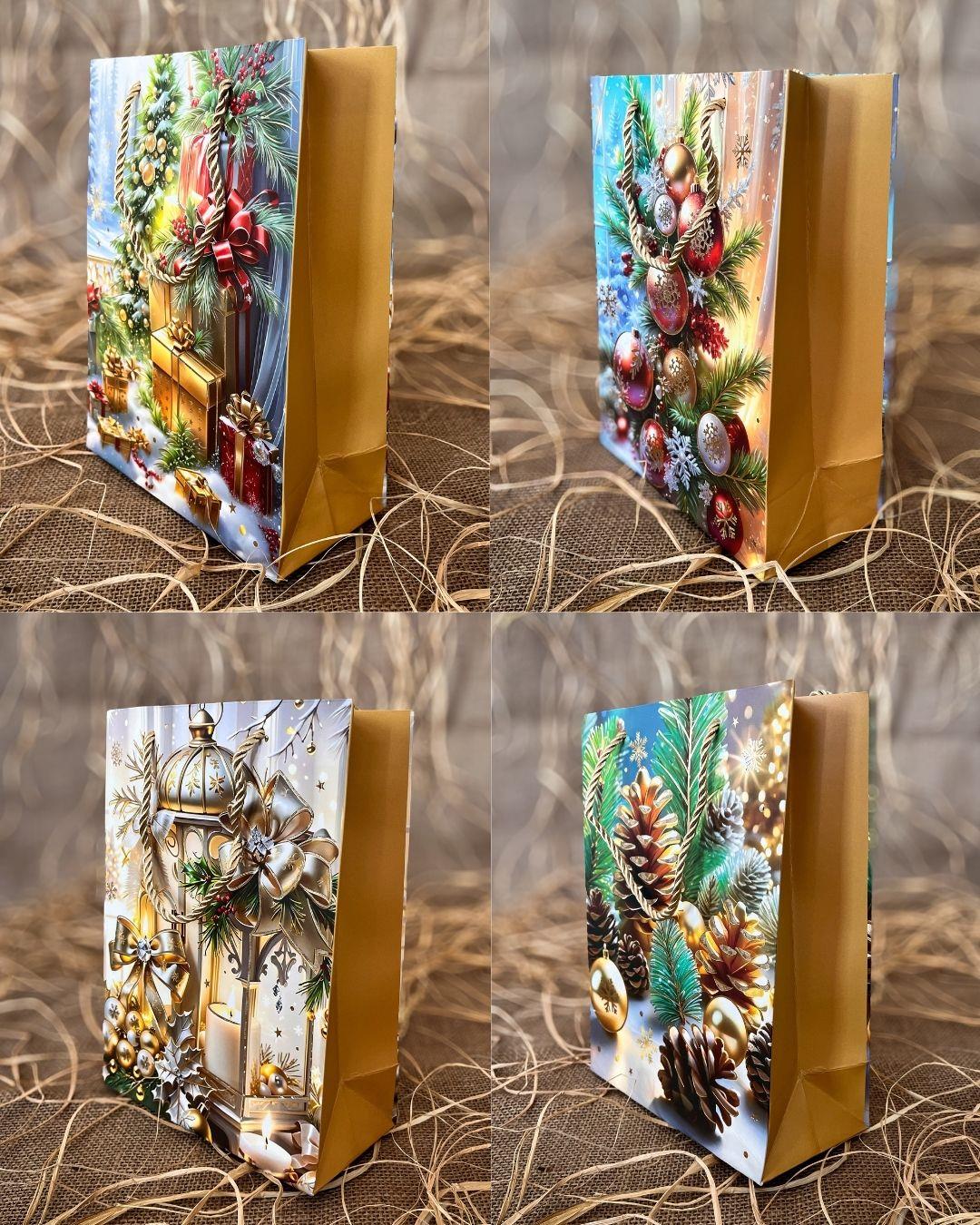 Yeşil Yılbaşı Karton Çanta 12 Adet