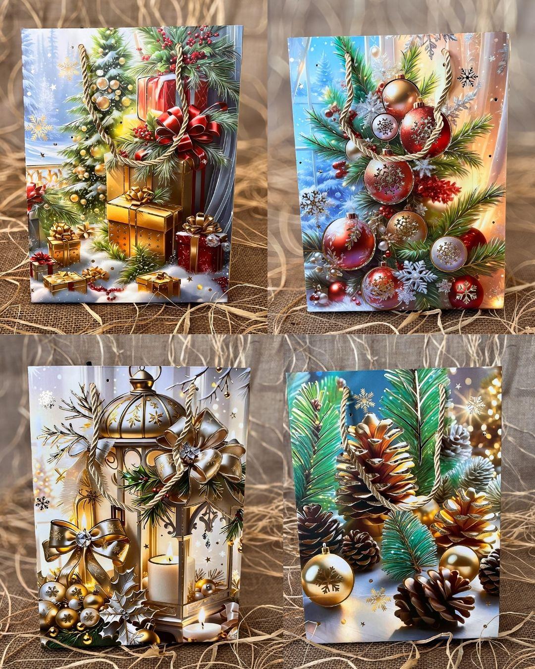 Yeşil Yılbaşı Karton Çanta 12 Adet