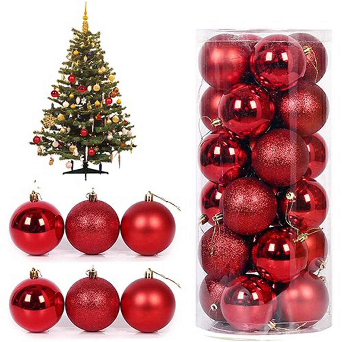 Yılbaşı Ağacı Kırmızı Top Süs 6 Adet 6 Cm