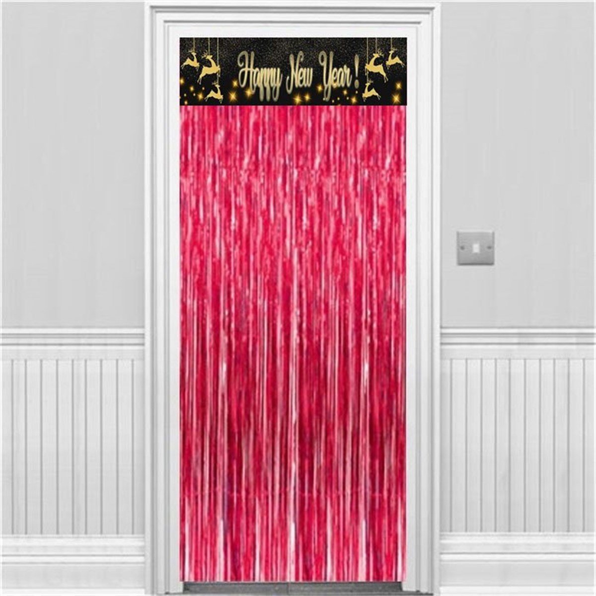 Yılbaşı Geyikli Kırmızı Kapı Süsü