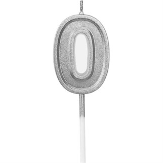0 Rakam Gümüş Renkli Pasta Mumu