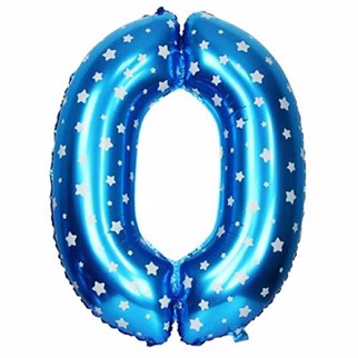 0 Rakam Mavi Yıldızlı Folyo Balon 100 Cm
