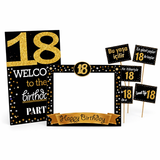 18 Yaş Gold Pano Çerçeve Konuşma Balonu Set