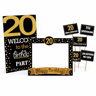 20 Yaş Gold Pano Çerçeve Konuşma Balonu Set