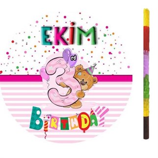 Kişiye Özel 3 Yaş Kız Ayıcık Pinyata + Sopası