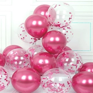 30 Adet Fuşya Kalp Uçan Balon Demeti