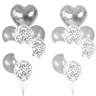 30 Adet Gümüş Kalp Uçan Balon Demeti