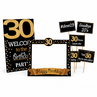 30 Yaş Gold Pano Çerçeve Konuşma Balonu Set
