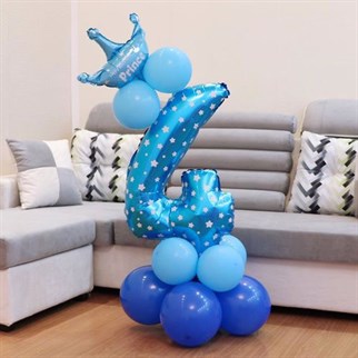 4 Rakam Mavi Yıldızlı Folyo Balon 100 cm