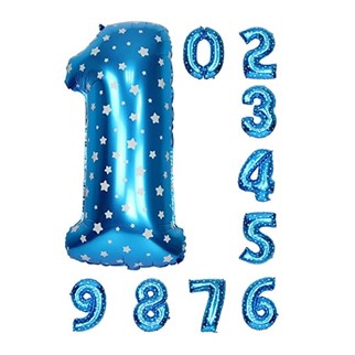 40 Rakam Folyo Balonlar Mavi Renk Yıldız Baskılı
