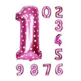 40 Rakam Folyo Balonlar Pembe Renk Kalp Baskılı