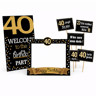 40 Yaş Gold Pano Çerçeve Konuşma Balonu Set