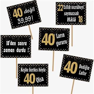 40 Yaş Gold Pano Çerçeve Konuşma Balonu Set