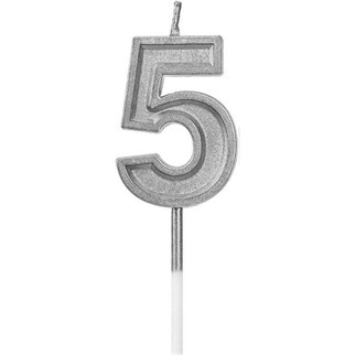5 Rakam Gümüş Renkli Pasta Mumu