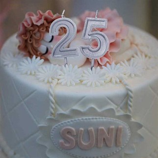 5 Rakam Gümüş Renkli Pasta Mumu