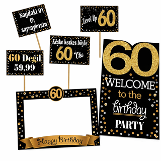 60 Yaş Gold Pano Çerçeve Konuşma Balonu Set