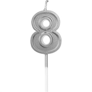 8 Rakam Gümüş Renkli Pasta Mumu