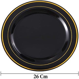 Altın Çizgili Siyah Mika Tabak 6 Adet 26 Cm