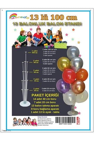 Ayaklı Balon Standı 13 Çubuklu 100 Cm