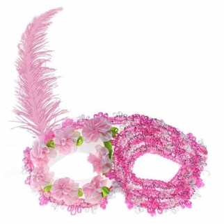 Balo Parti Maskesi Pembe Beyaz Güllü