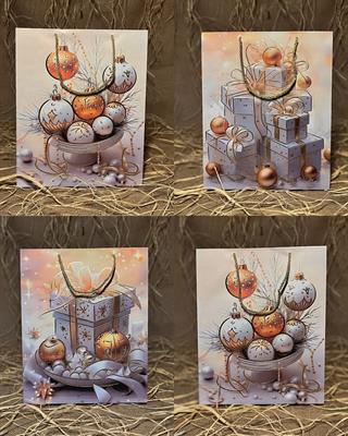 Beyaz Gold Yılbaşı Karton Çanta 12 Adet