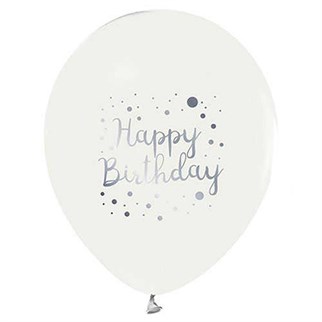 Beyaz Happy Birthday Balon 12 Adet