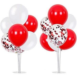 Beyaz Kırmızı Konfetili Ayaklı Balon Standı