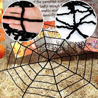 Cadılar Bayramı Siyah Örümcek Ağ 210 Cm