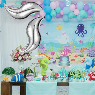 Deniz Kızı Gümüş Renkli Kuyruk Folyo Balon