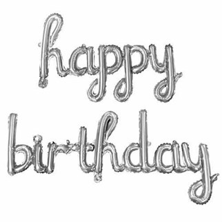 El Yazılı Gümüş Happy Birthday Folyo Balon