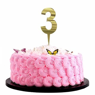 Gold Renkli 3 Rakam Pleksi Pasta Süsü