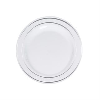 Beyaz Gümüş Çizgili Mika Tabak 6 Adet 23 cm