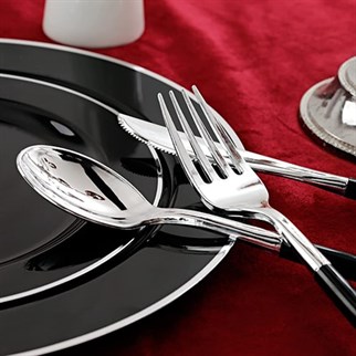 Gümüş Çizgili Siyah Mika Tabak 6 Adet 26 Cm