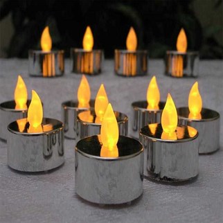 Gümüş Renk Pilli Led Mum 24 Adet