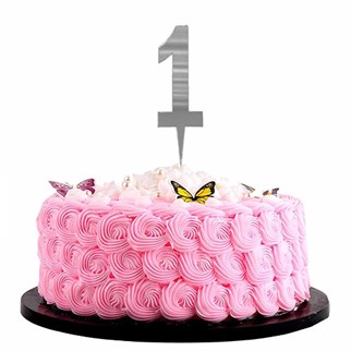 Gümüş Renkli 1 Rakam Pleksi Pasta Süsü