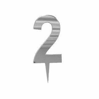 Gümüş Renkli 2 Rakam Pleksi Pasta Süsü
