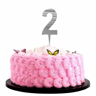 Gümüş Renkli 2 Rakam Pleksi Pasta Süsü