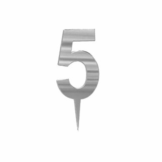 Gümüş Renkli 5 Rakam Pleksi Pasta Süsü