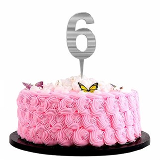 Gümüş Renkli 6 Rakam Pleksi Pasta Süsü