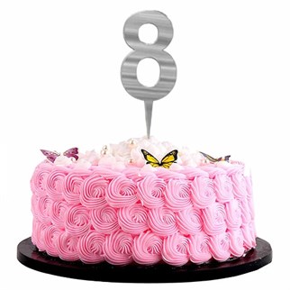 Gümüş Renkli 8 Rakam Pleksi Pasta Süsü